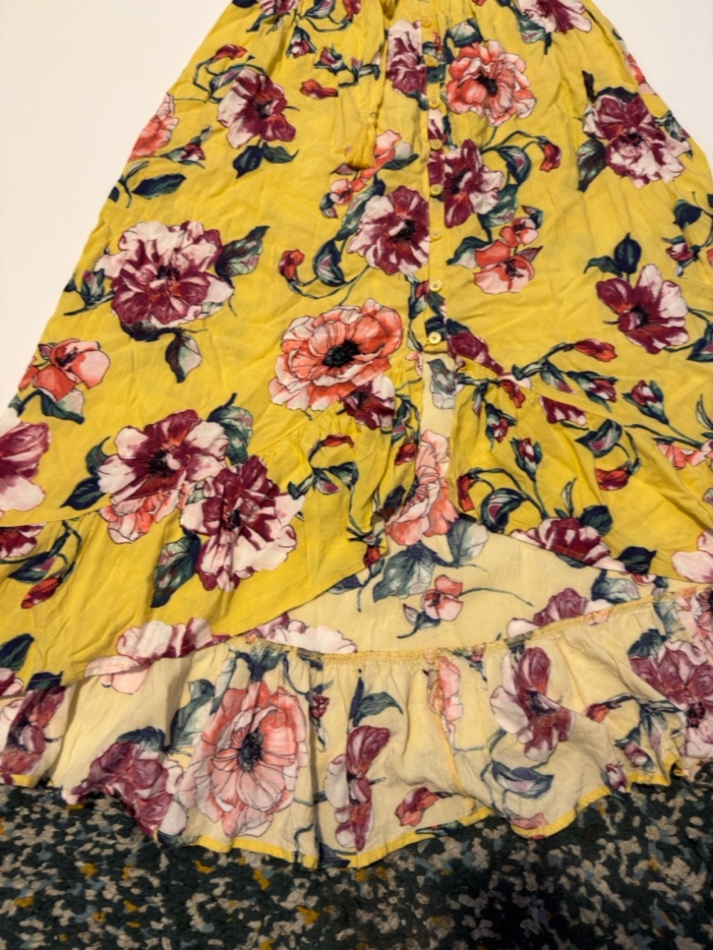 BAND OF GYPSIES Yellow Floral Maxi Dress Off Shoulder Ruffle High Low Hem Small - Picture 3 of 8